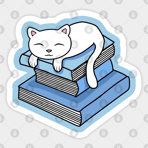 Kitten resting on a pile of books Sticker by Purrfect